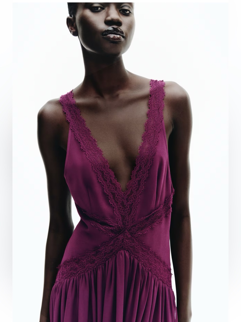 H&M NWT PLUM PURPLE LACE-INSET CHIFFON DRESS SIZE SMALL